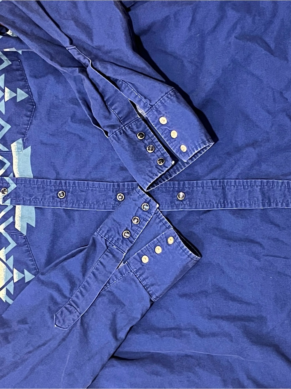 Wrangler TRUE Brushpopper Pearl Snap Blue Aztec Western Navajo XL EUC RARE - Picture 3 of 5